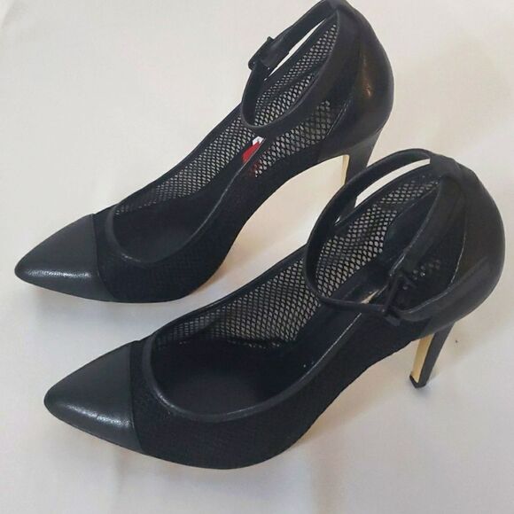 BCBG Black Mesh Pumps with Ankle Strap- Cynthia - Picture 2 of 9